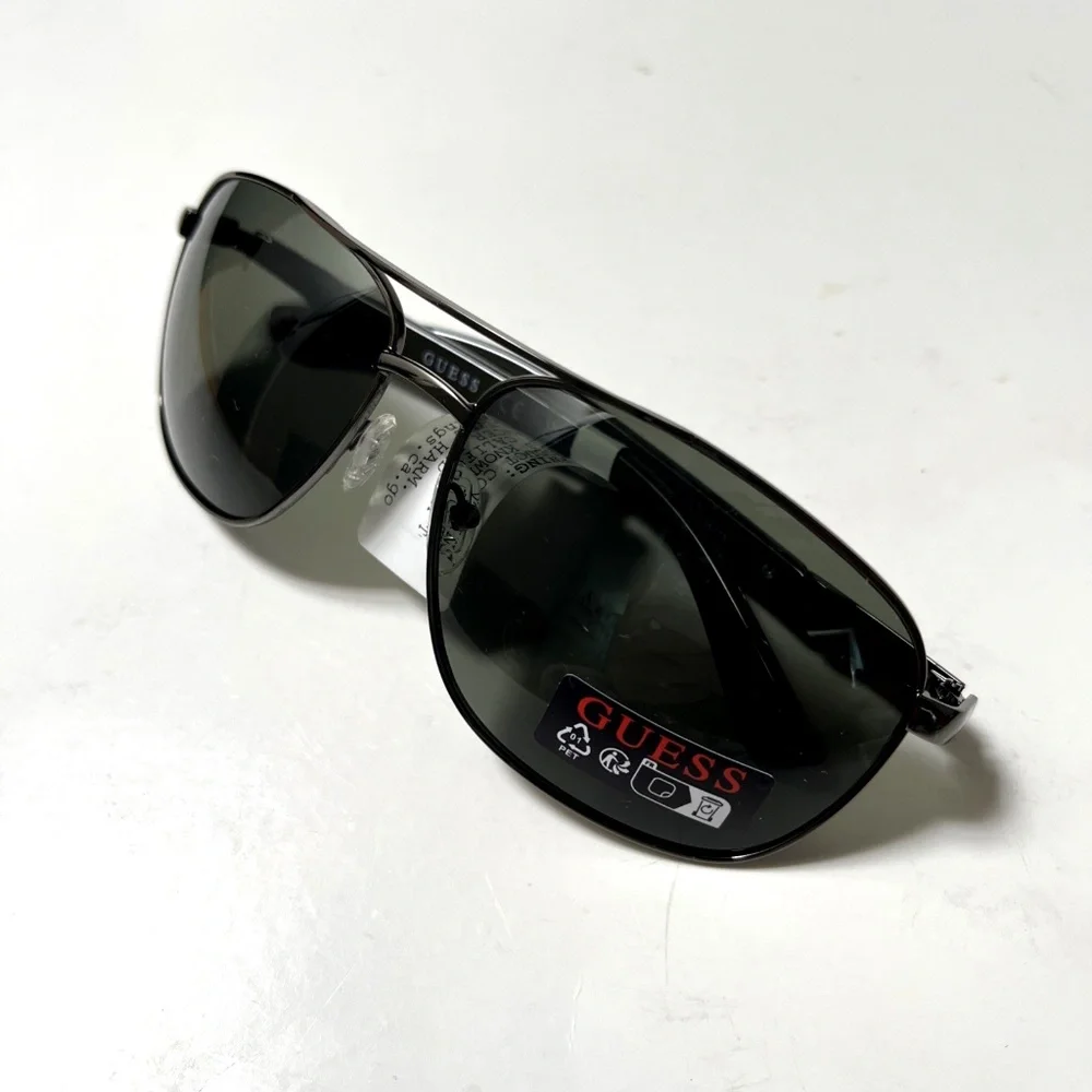 New GUESS Wrap Aviator Sunglasses GF0212 Double Bridge Metal Gunmetal